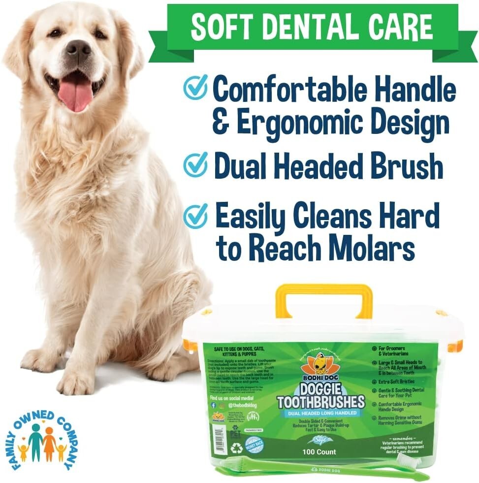 Professional Quality Soft Bristle Toothbrush for Pets - 100 Count for Home Use