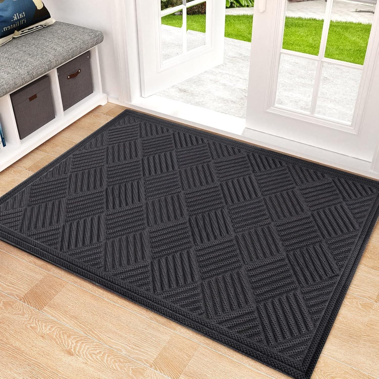 Durable Machine Washable Front Door Mat - Non-Slip Outdoor/Indoor Rug, 35.5"x24"