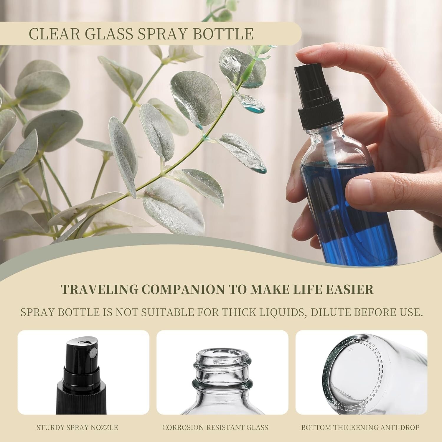 Durable 2 oz Clear Glass Mini Spray Bottles - Leakproof Design, 48 Pack
