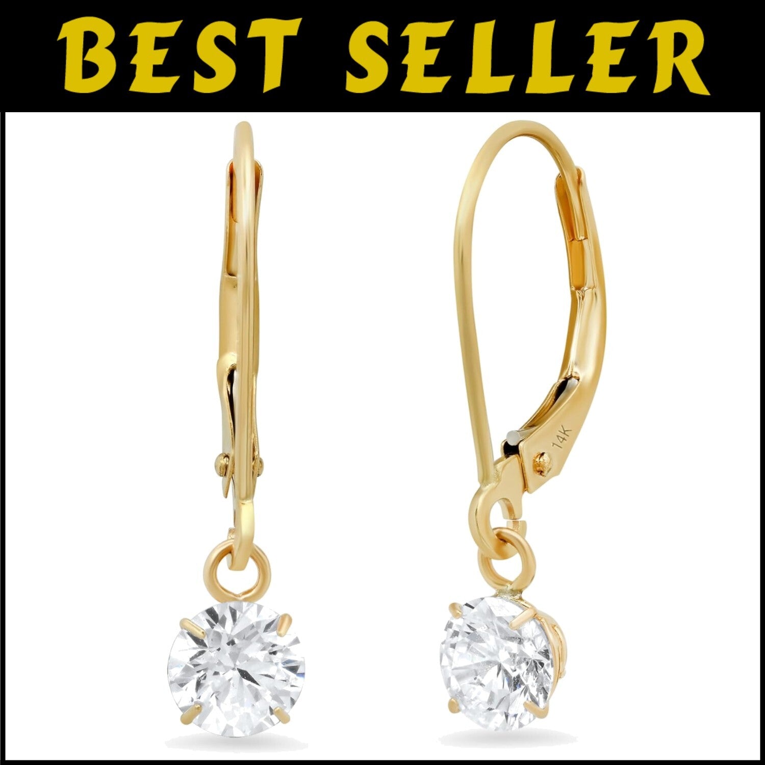 Stunning 1 CT.TW Cubic Zirconia Dangle Earrings in 14k Gold - Lifetime Guarantee