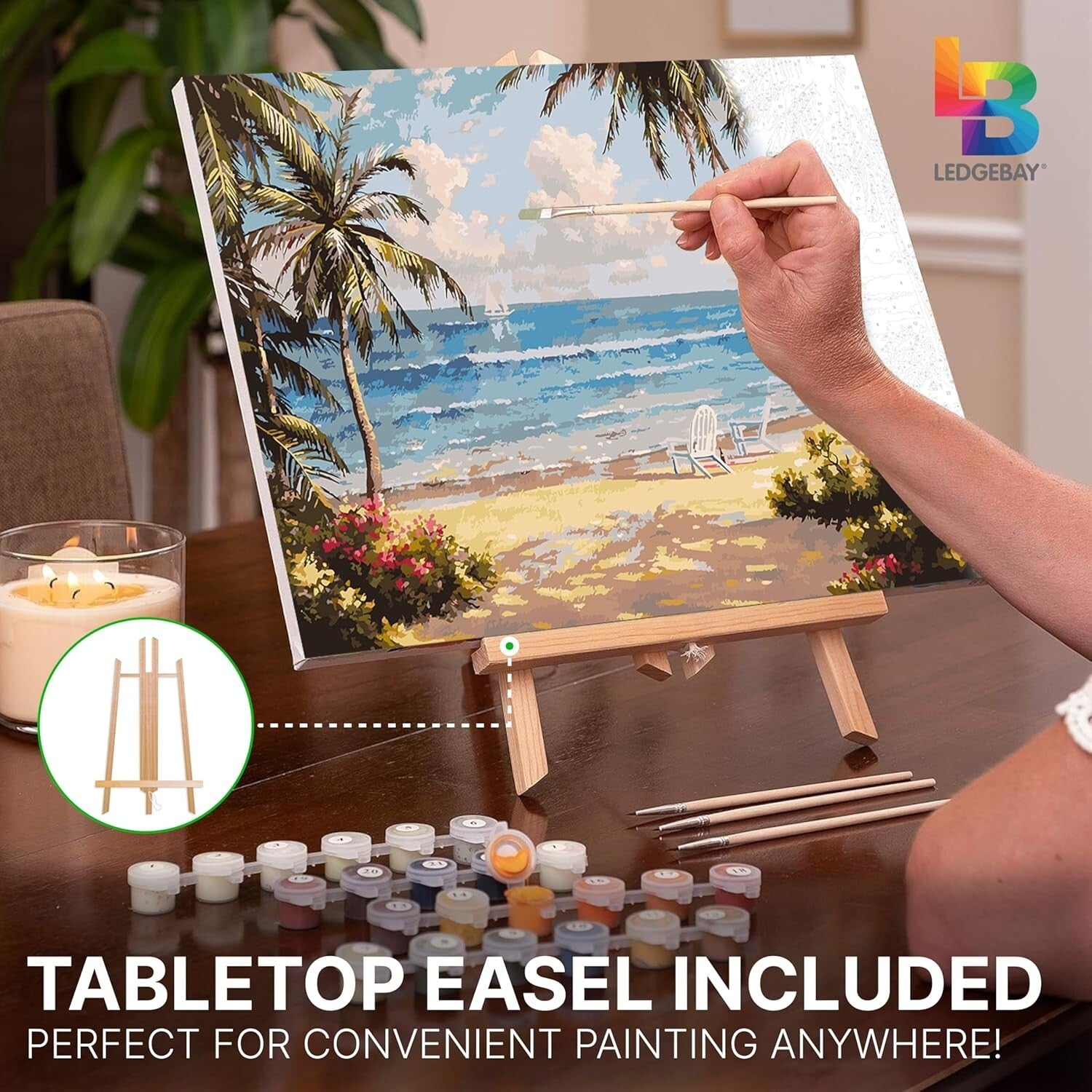 Seaside Paradise 16x20 Paint by Numbers Kit with Framed Canvas & Easel
