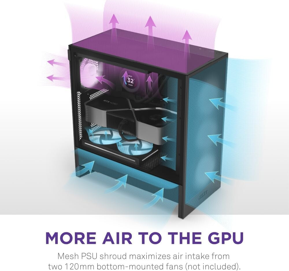 Durable H5 Flow 2024 Mid-Tower Case - 120mm Fans, Tempered Glass, & Black Finish