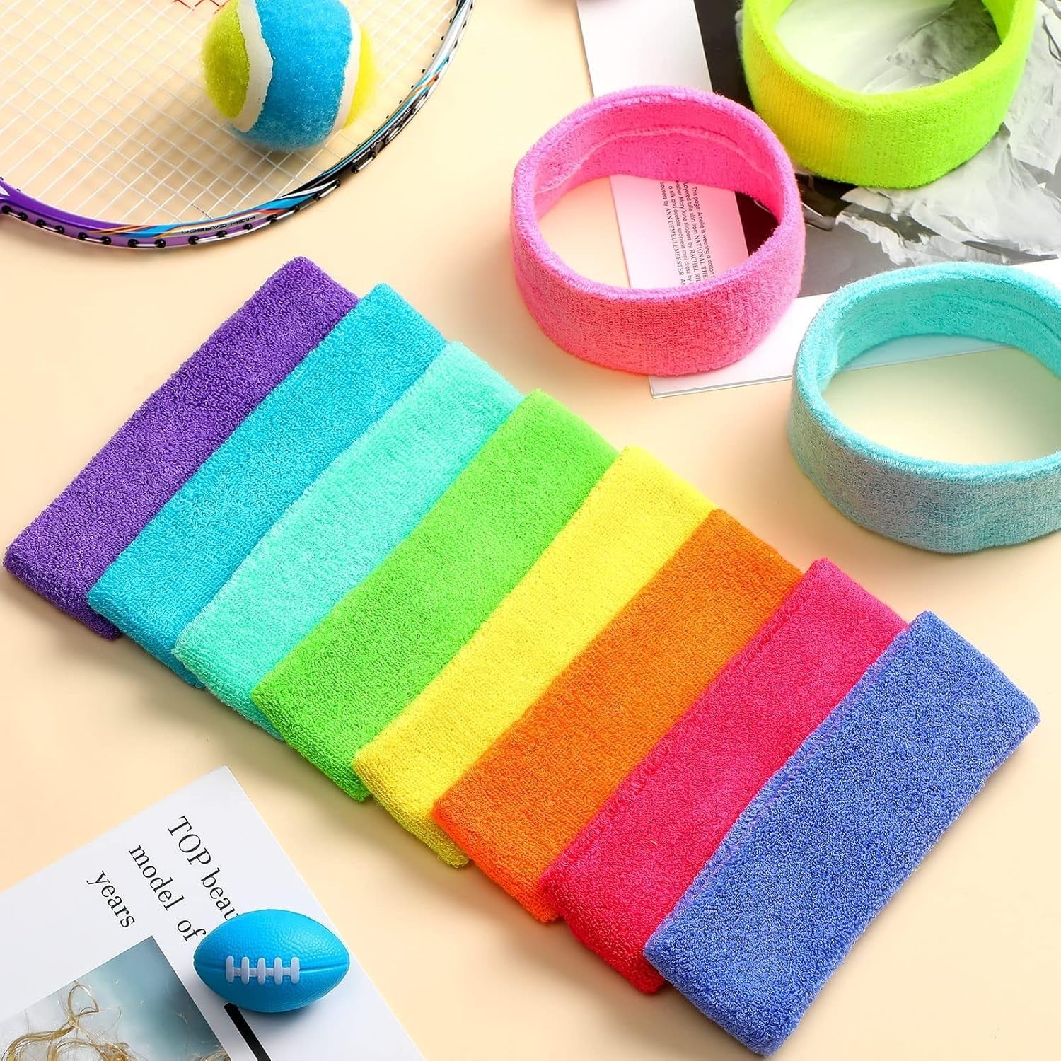 60 Pack Neon Sports Sweatbands - Breathable Headbands for Active Lifestyle