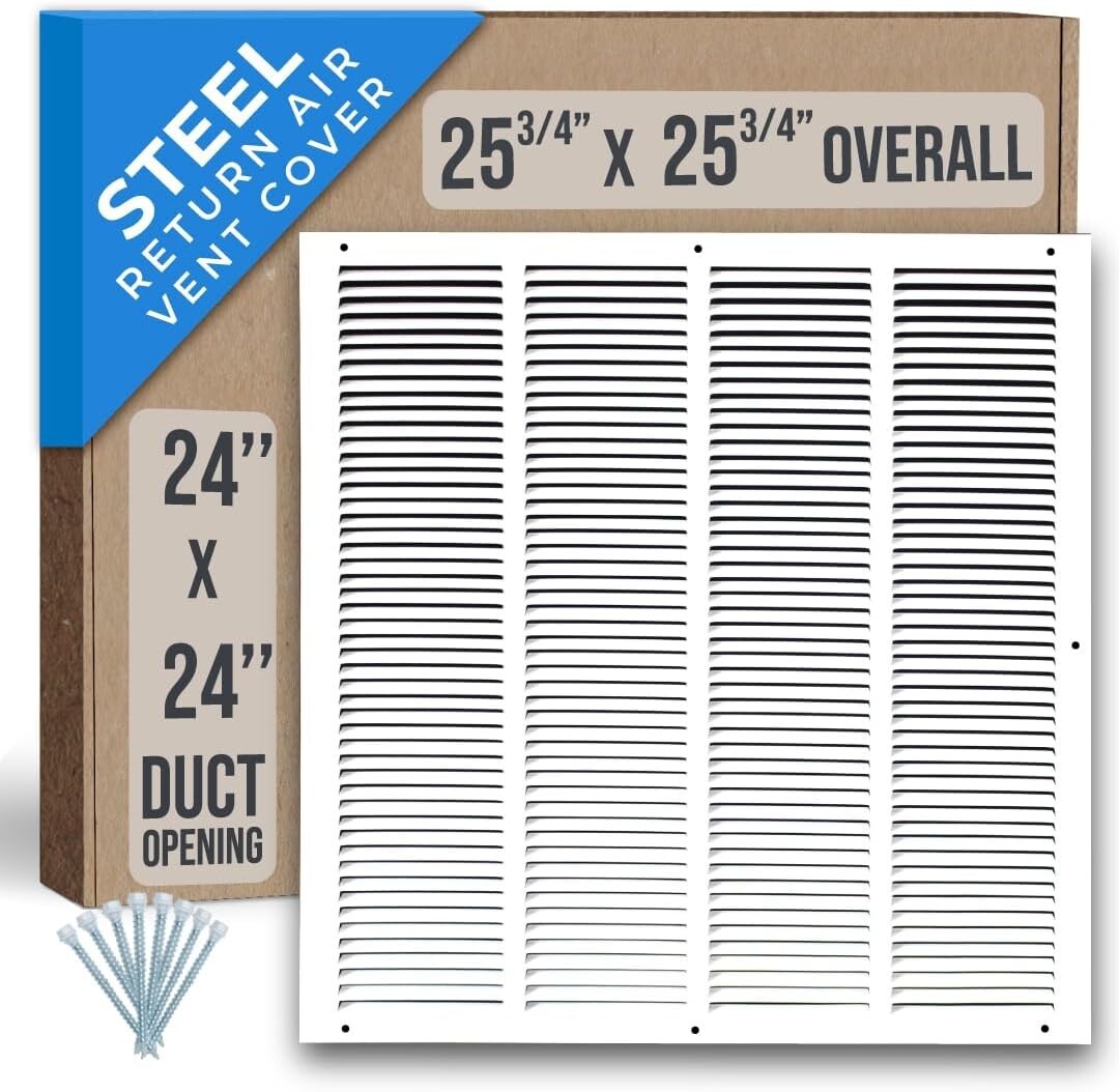 Efficient 24x24 Duct Vent Cover with Powder-Coated Steel Finish - Quiet Airflow