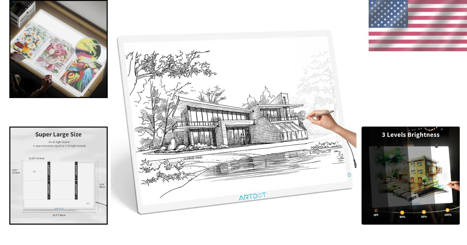 A1 Large Adjustable Brightness LED Light Pad for Diamond Painting & Drawing