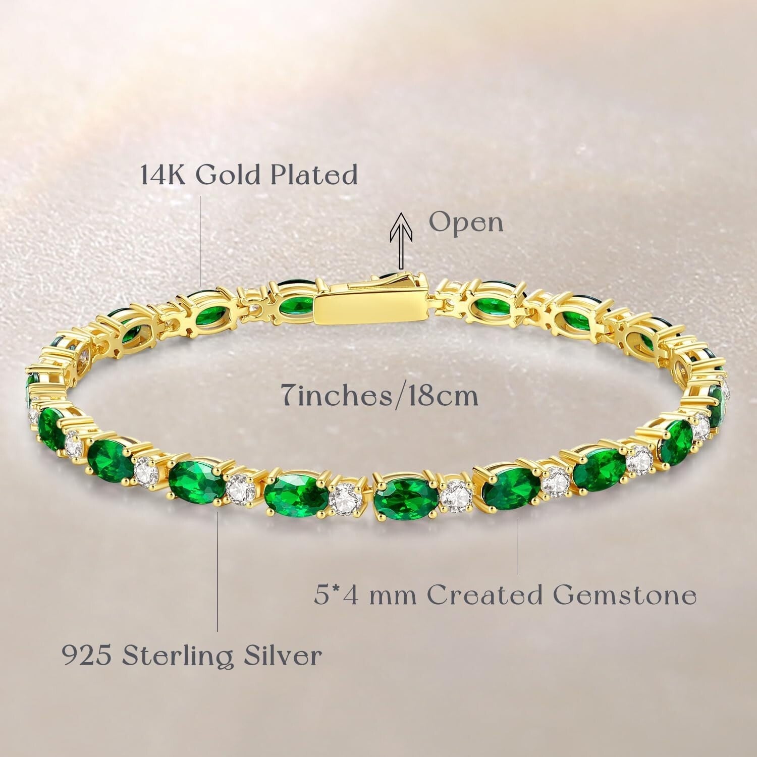 Elegant 14K Gold Plated Birthstone Bracelet - 7 Inch Sterling Silver Beauty