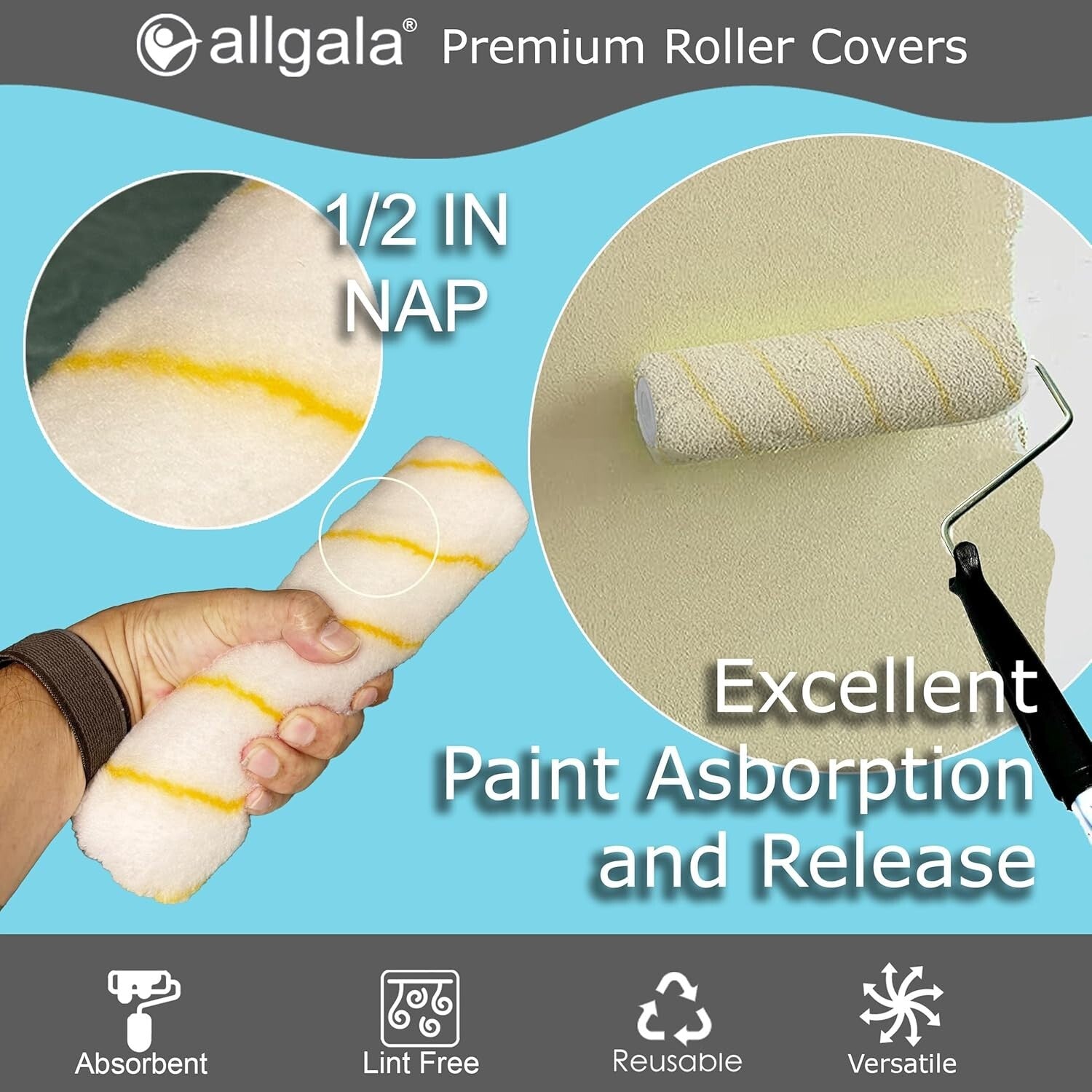 Professional-Grade 9 Inch Paint Roller Covers, 24 Pack - Shedless and Lint-Free