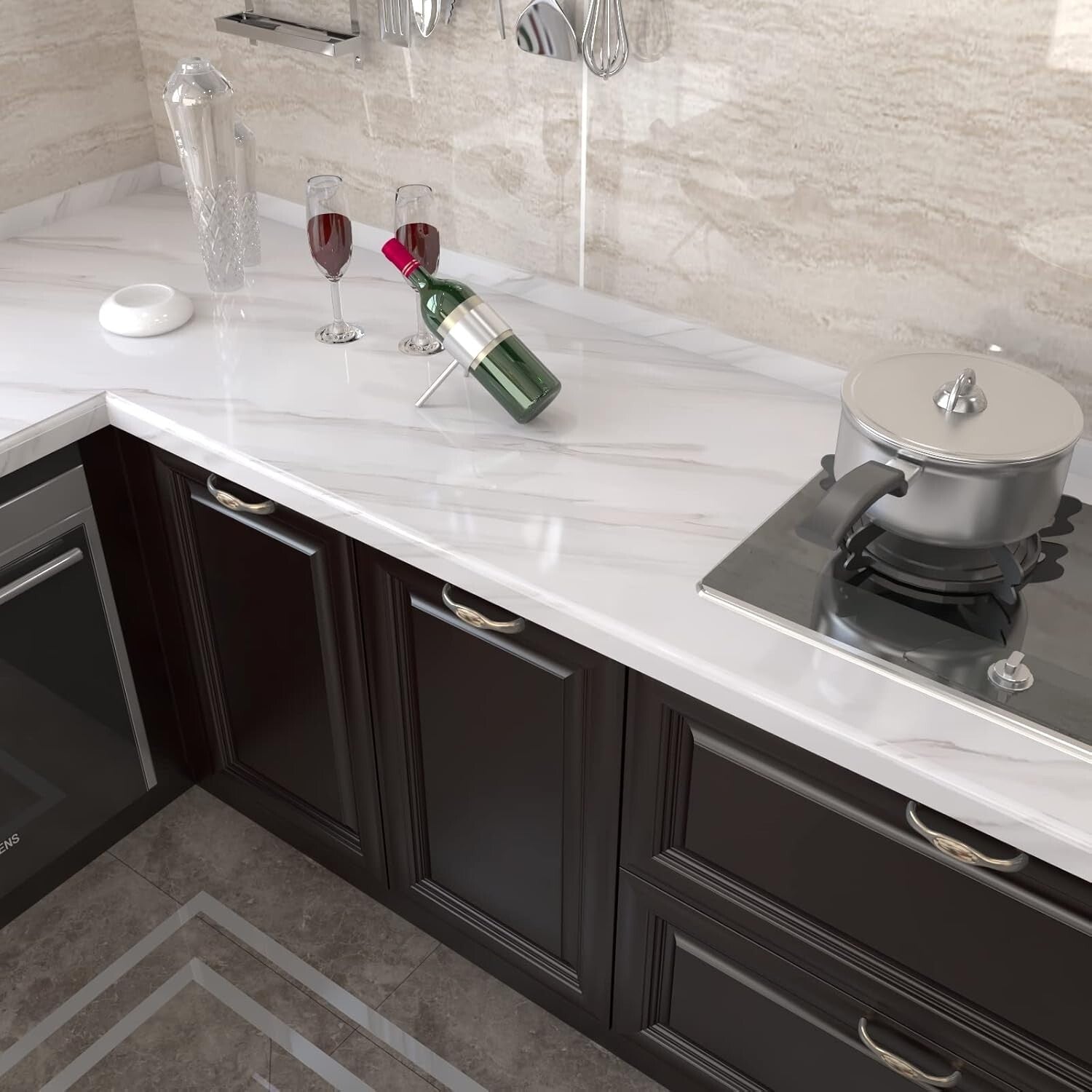 Self-Adhesive White Marble Contact Paper for Countertops & Cabinets - 35"x197"