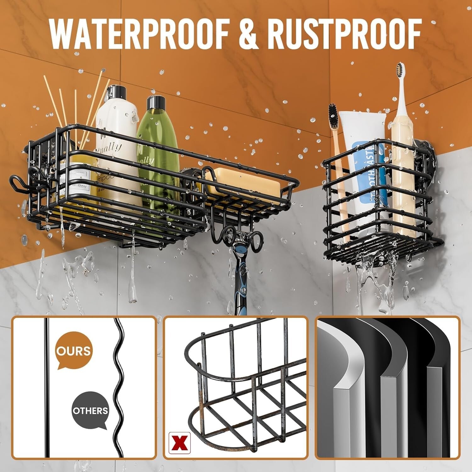 Fast-Drain 22lb Capacity Shower Caddy - Rustproof Suction Cup Storage Solution
