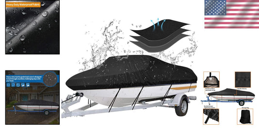 16' to 18.5' Adjustable Boat Cover with Storage Bag - Waterproof & UV Resistant