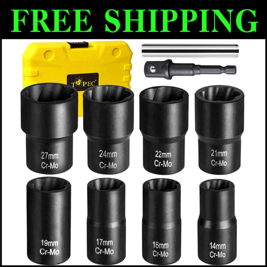 High-Performance Bolt Extractor Set - 10 Tools for Removing Damaged Lug Nuts