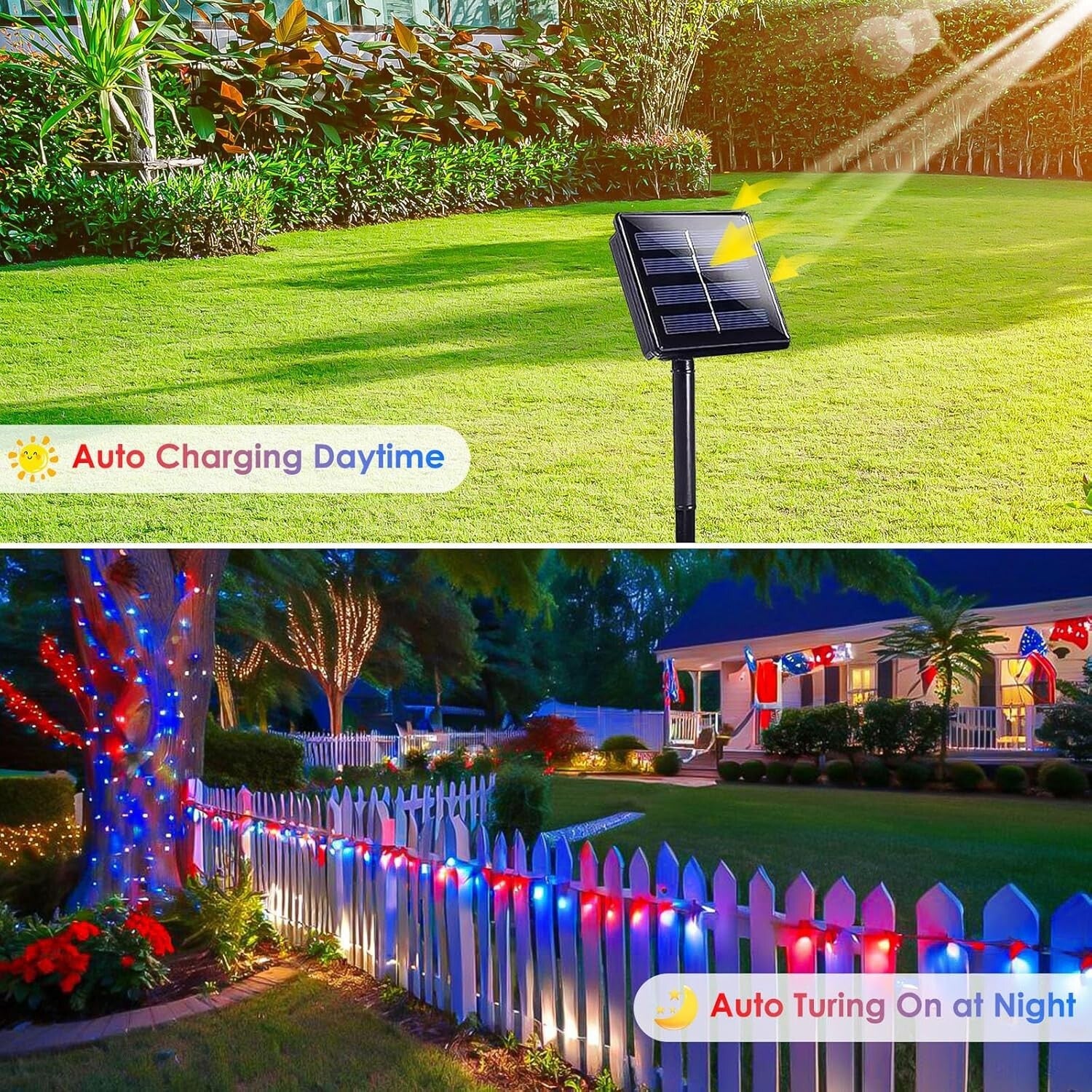 Energy-Saving Solar String Lights - 4 Pack Red White Blue for Independence Day