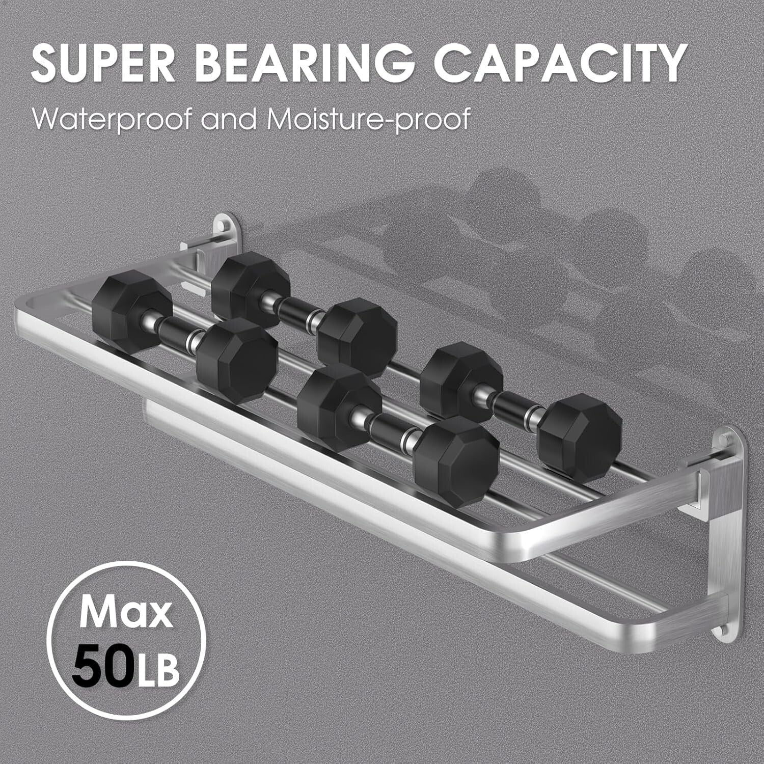 Elegant Brushed Satin Nickel 24-Inch Towel Shelf with Dual Bars - Wall-Mounted