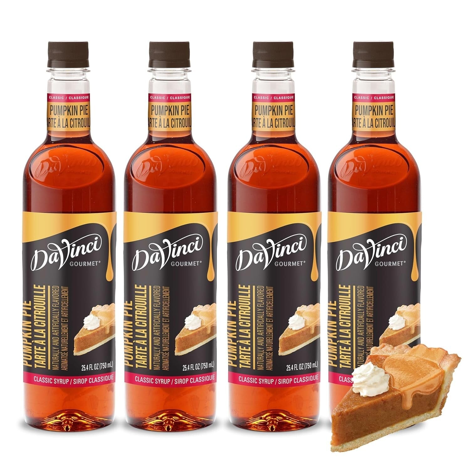 Classic Pumpkin Pie Syrup Pack of 4 - 25.4 Oz Per Bottle for Coffee & Desserts