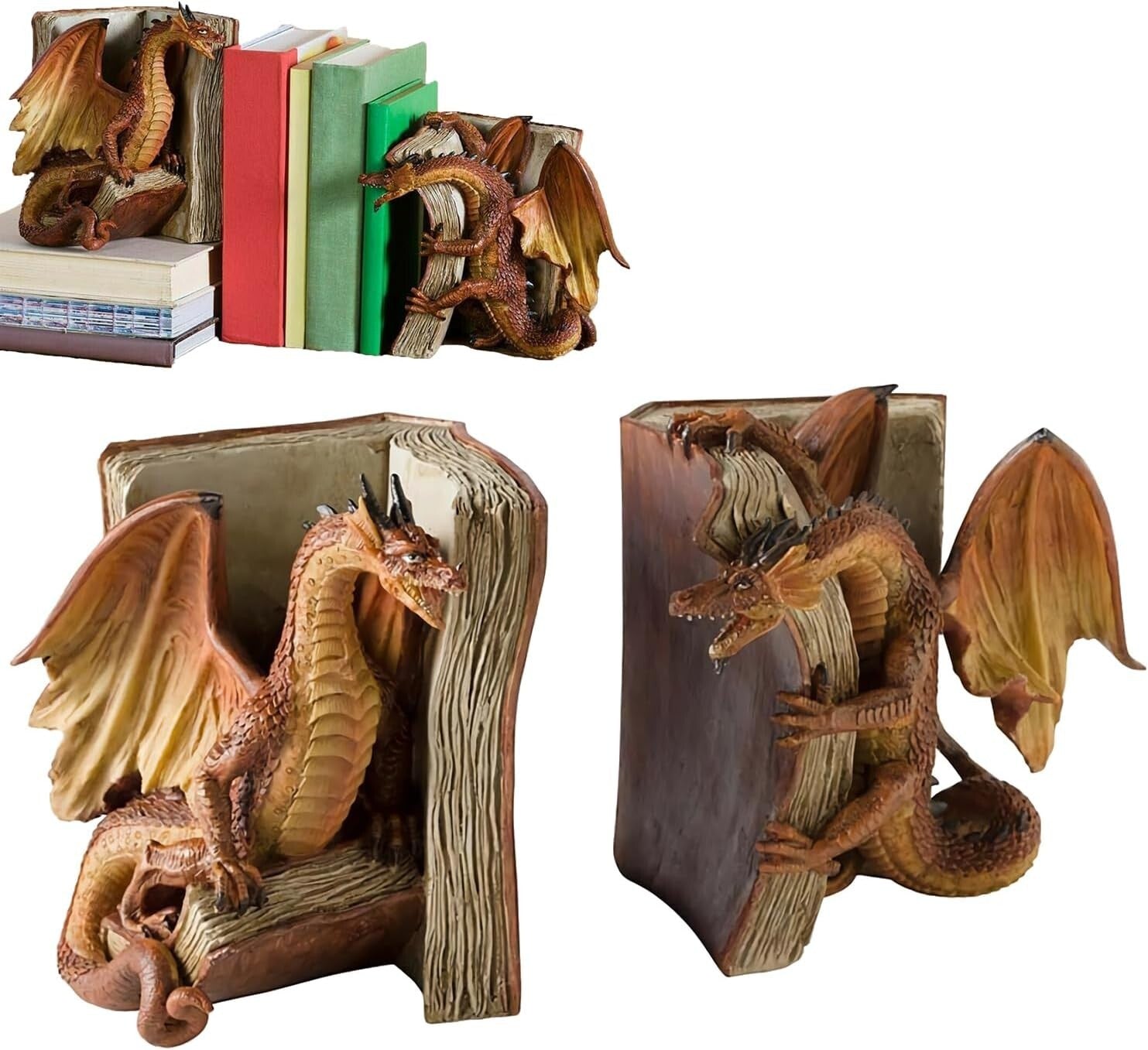 Gothic Dragon Bookends - Ideal Gift for Fantasy Aficionados and Collectors
