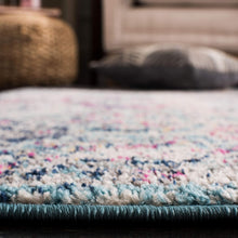 Load image into Gallery viewer, 4' Round Navy/Teal Boho Floral Medallion Rug - Stain Resistant &amp; Non-Shedding