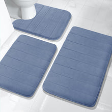 Load image into Gallery viewer, Versatile Denim Blue Memory Foam Bath Mat Set, Machine Washable &amp; Comfortable