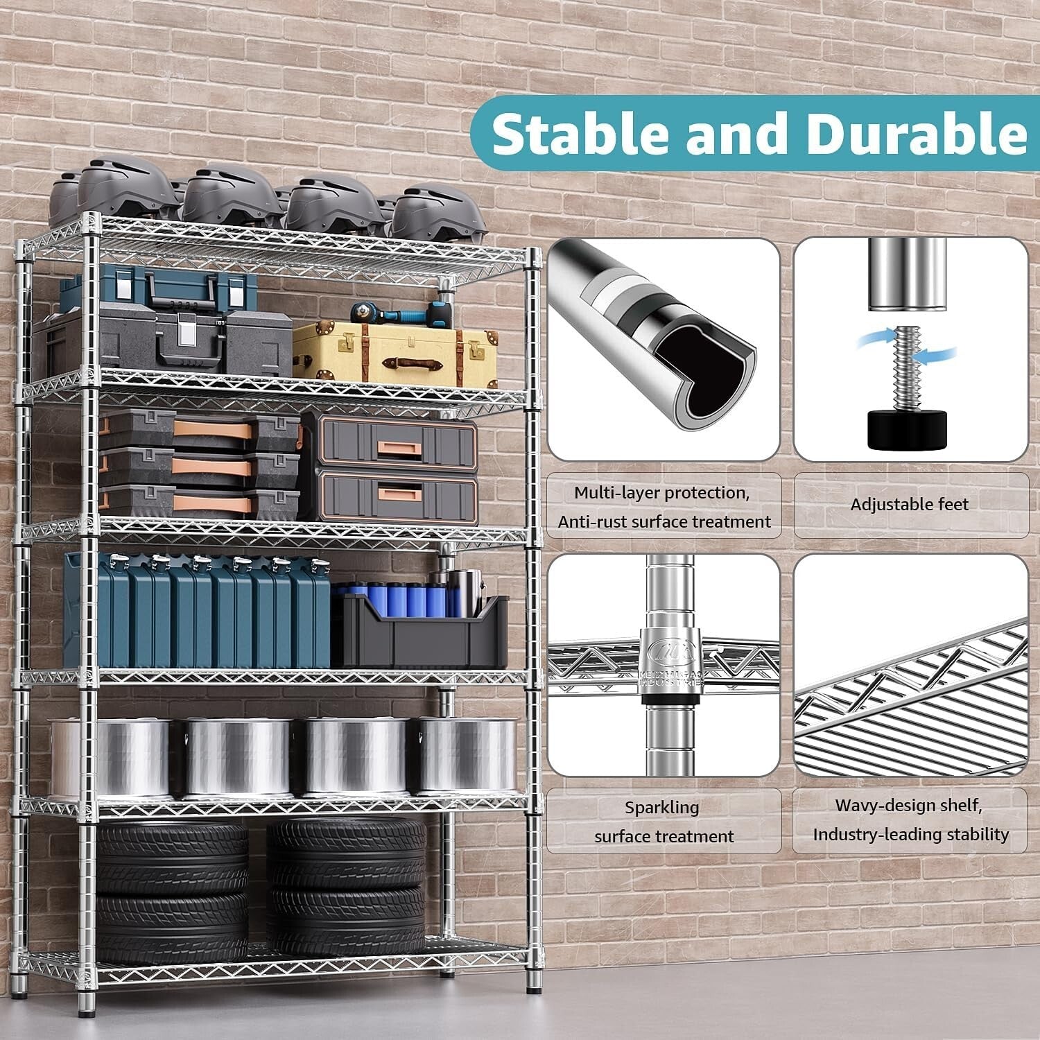 Durable 4080 lbs Wire Shelves - 6-Tier Organizer for Kitchen, Garage & Office
