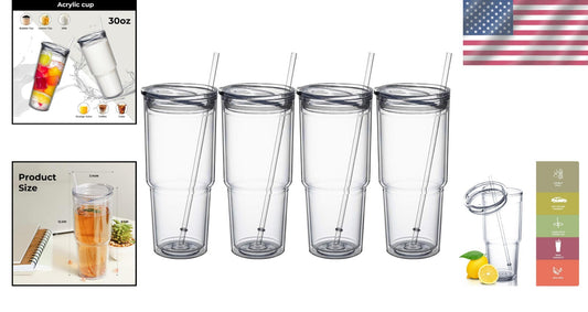 Durable 30oz Insulated Tumblers with Lids - Ideal for Cold Drinks, 4 Pack