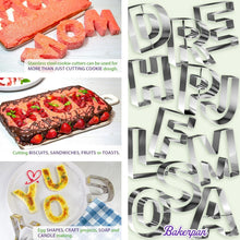 Load image into Gallery viewer, 26-Piece Stainless Steel ABC Cookie Cutter Set - 3.5-Inch Letters &amp; Bonus Cutter