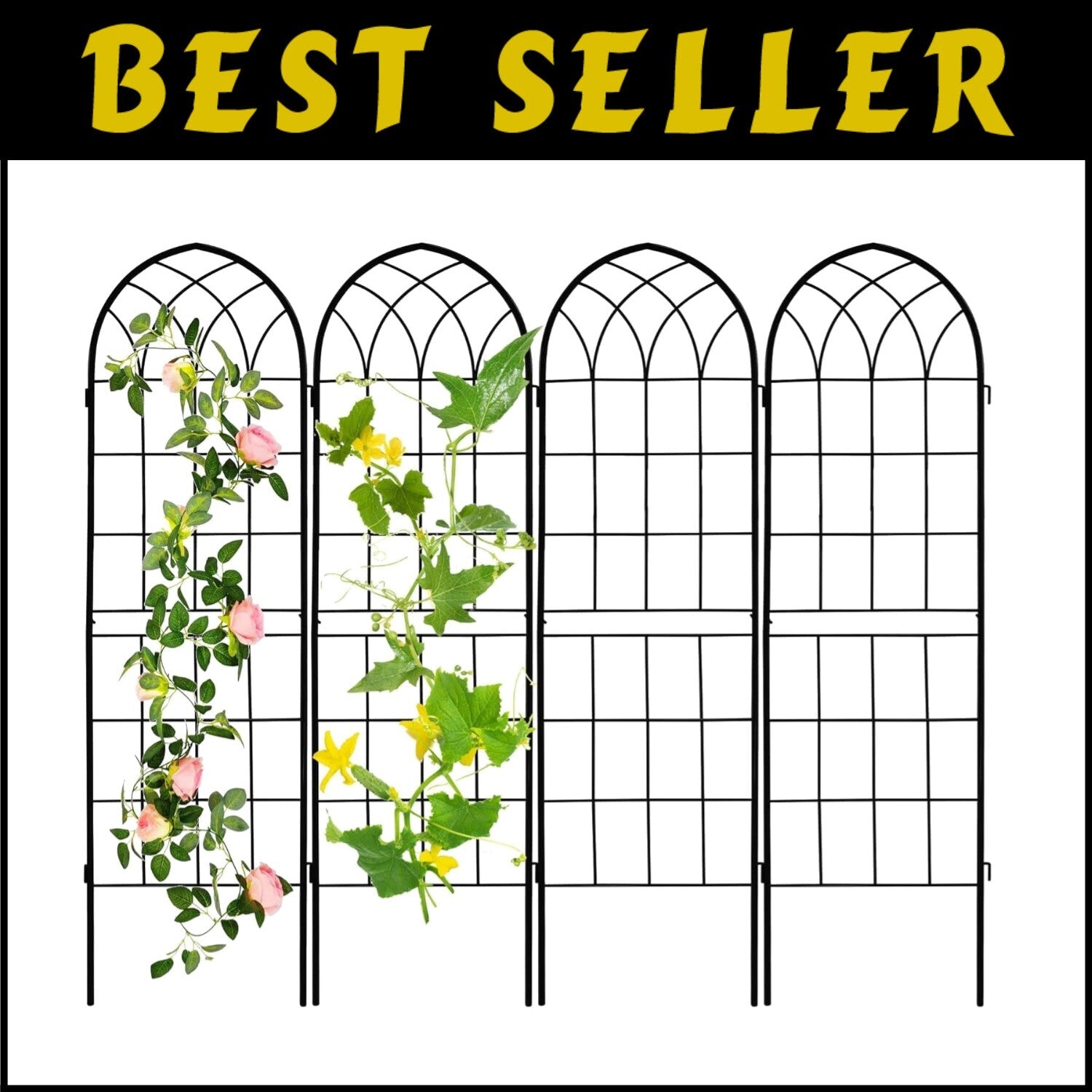 Durable 71x20in Rust-Proof Iron Trellis Set - Perfect for Climbing Roses & Vines