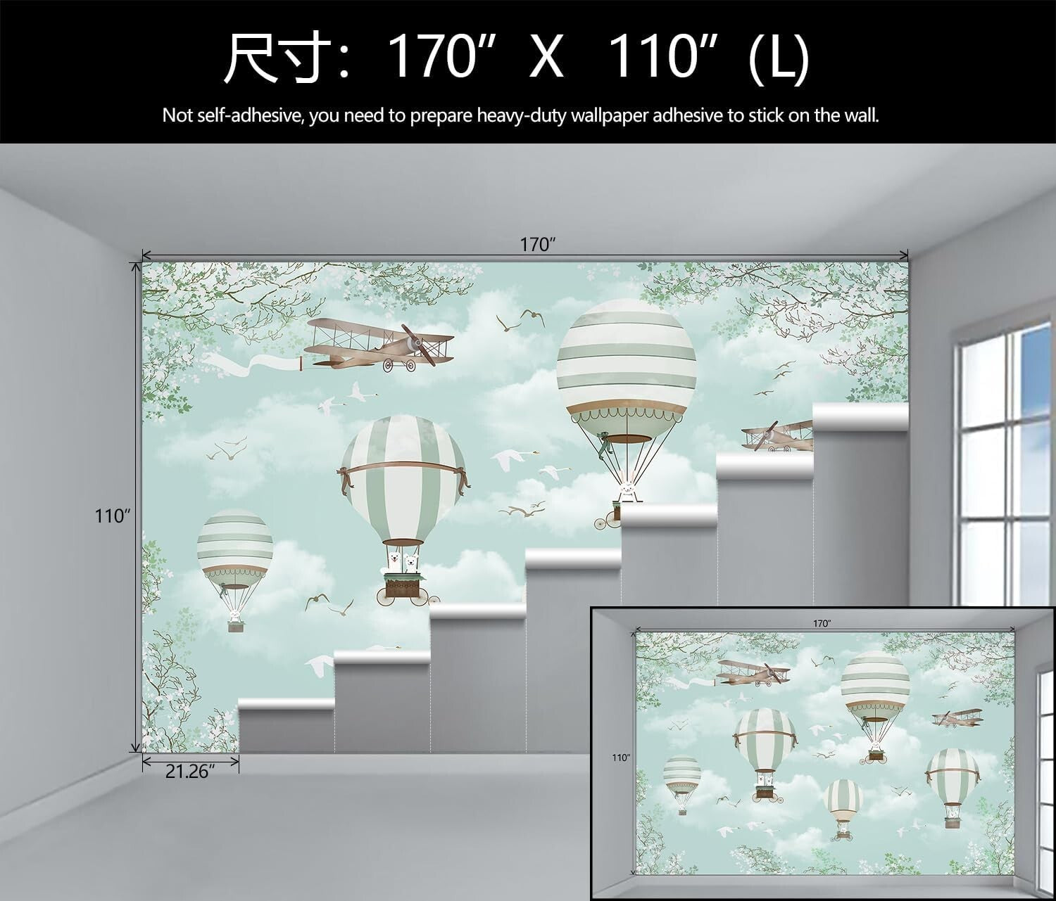 Animal-Themed Hot Air Balloon Wallpaper Mural - Perfect for Nurseries