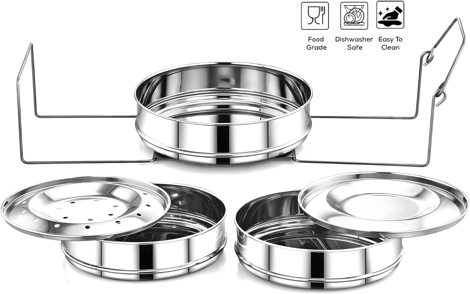 3 Tier Stackable Stainless Steel Insert Pans for 6 Qt Instant Pot Cooking