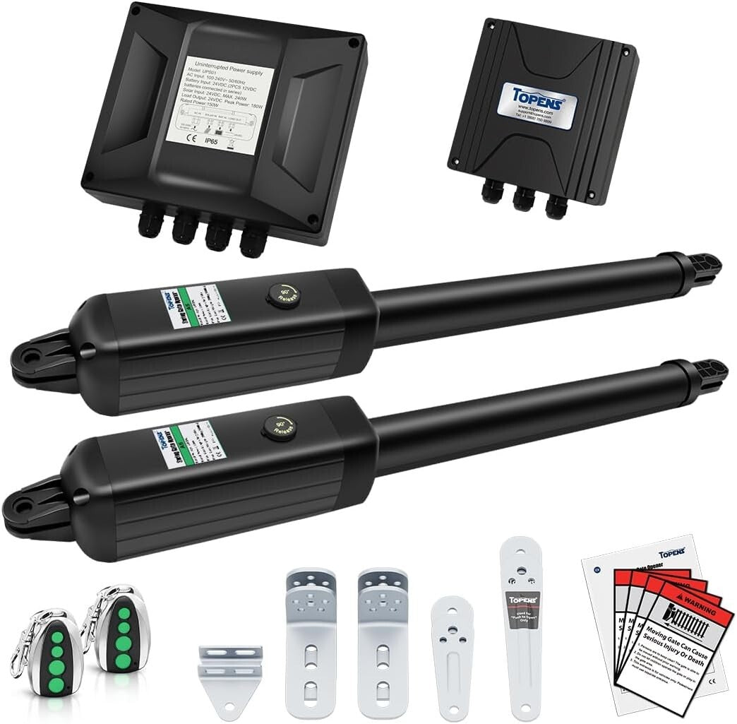 Automatic Dual Swing Gate Motor - 16ft, 550lbs with Remote Control & Solar Ready
