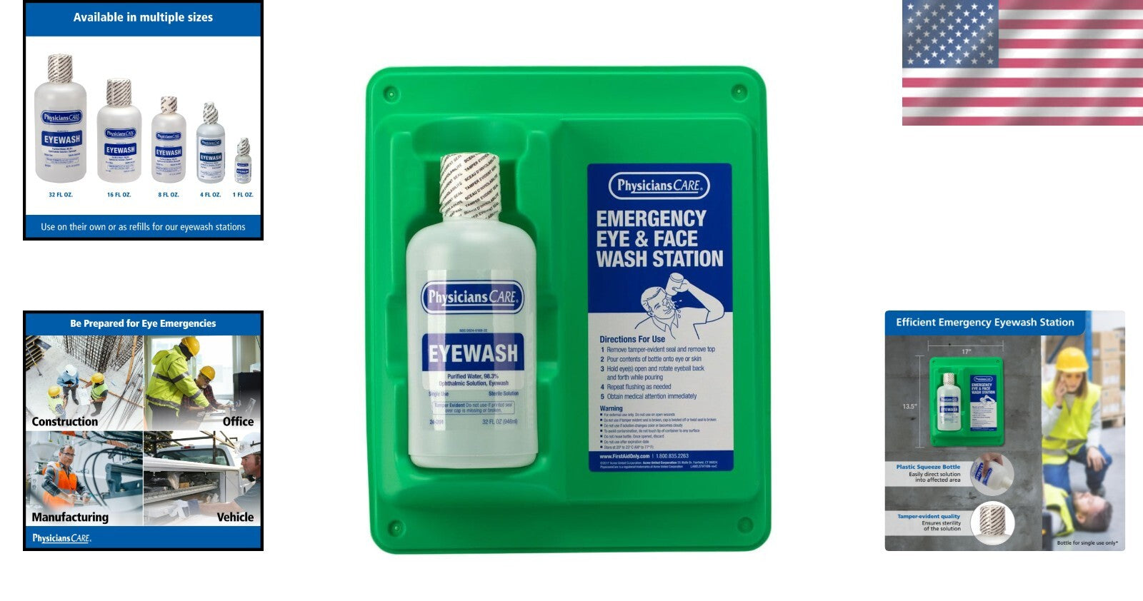 Emergency Wall-Mounted Eyewash Solution, 32oz Sterile Formula for Quick Relief