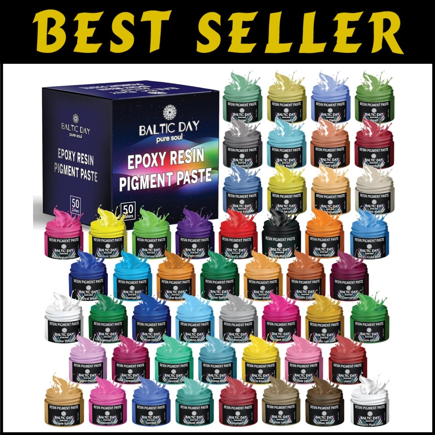 50-Piece Epoxy Resin Pigment Paste Set for Vibrant Arts & Crafts - 10g Jars