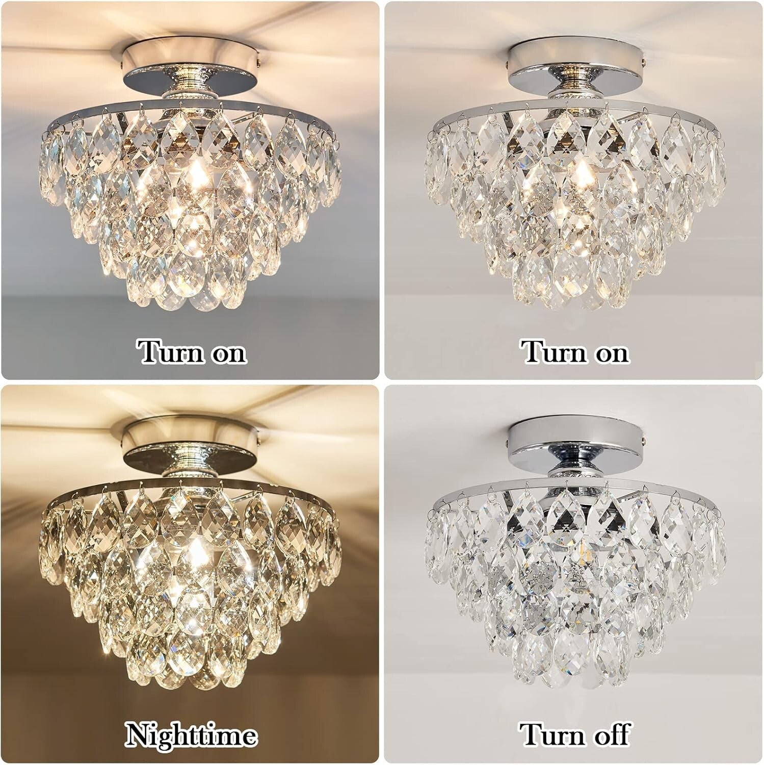 Elegant Small Crystal Chandelier Ceiling Light - Modern Semi Flush Mount Fixture