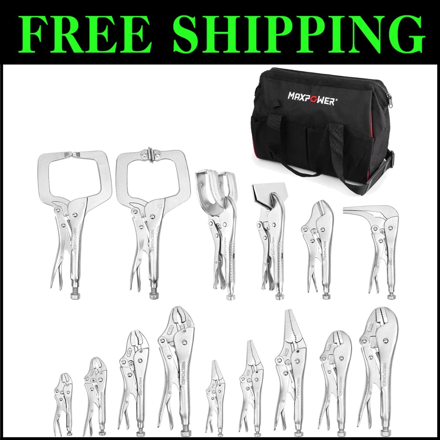 Complete 15-Pc Locking Pliers Set with Ergonomic Tool Bag for Welding Tasks
