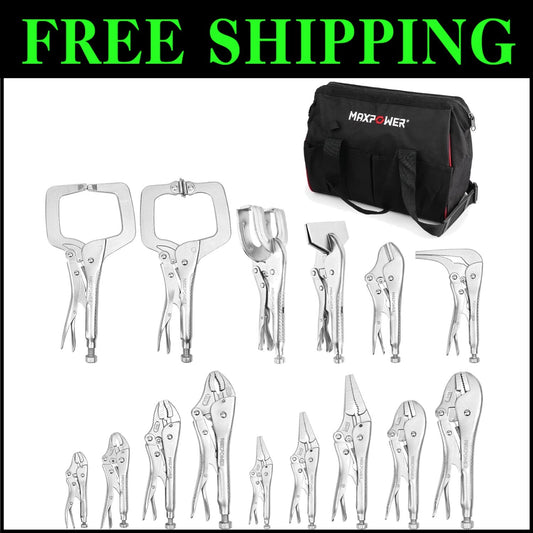 Complete 15-Pc Locking Pliers Set with Ergonomic Tool Bag for Welding Tasks