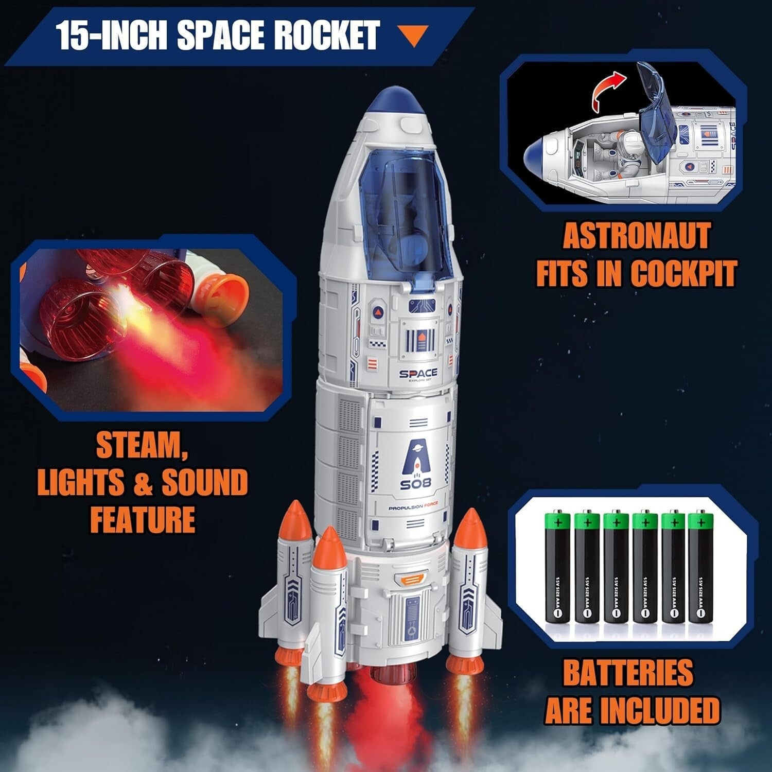 Durable Space Shuttle Toy for Kids - Rocket Playset with Lights & Sound Effects