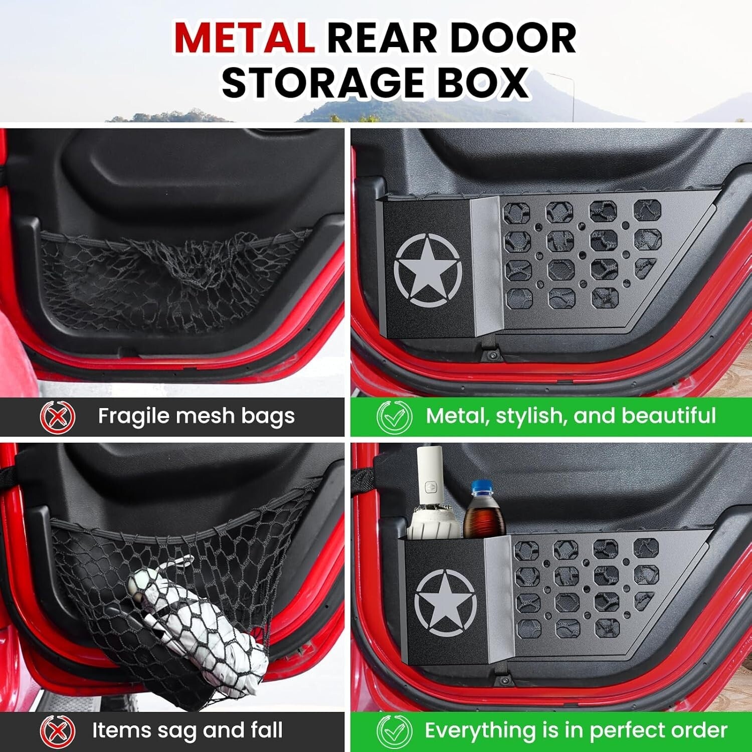 2PCS Metal Rear Door Pocket Organizer - Jeep Wrangler JL JLU & Gladiator JT Fit