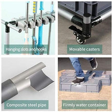 Load image into Gallery viewer, Stainless Steel Mop Rack with Lockable Wheels for Secure Cleaning Organization