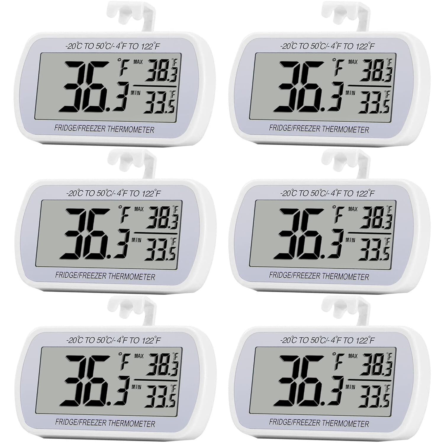 Environmentally Friendly Digital Refrigerator Thermometers - 6 Pack Waterproof