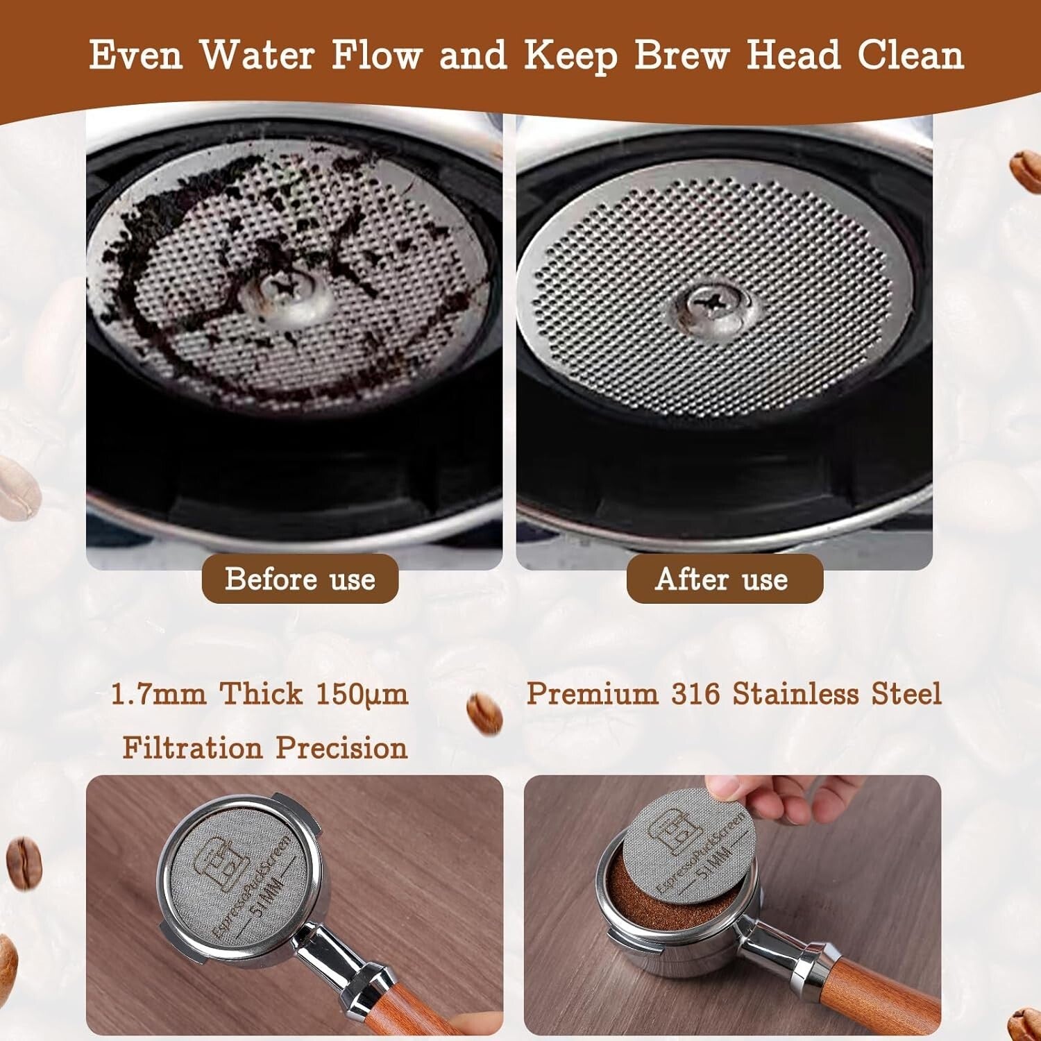 Professional 51mm Espresso Tamper Set: Adjustable Distributor & Puck Screen