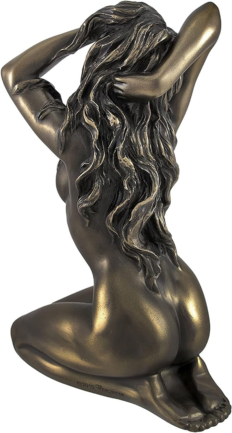 6" Bronze Finished Female Figure - Elegant Kneeling Nude Sculpture for Home