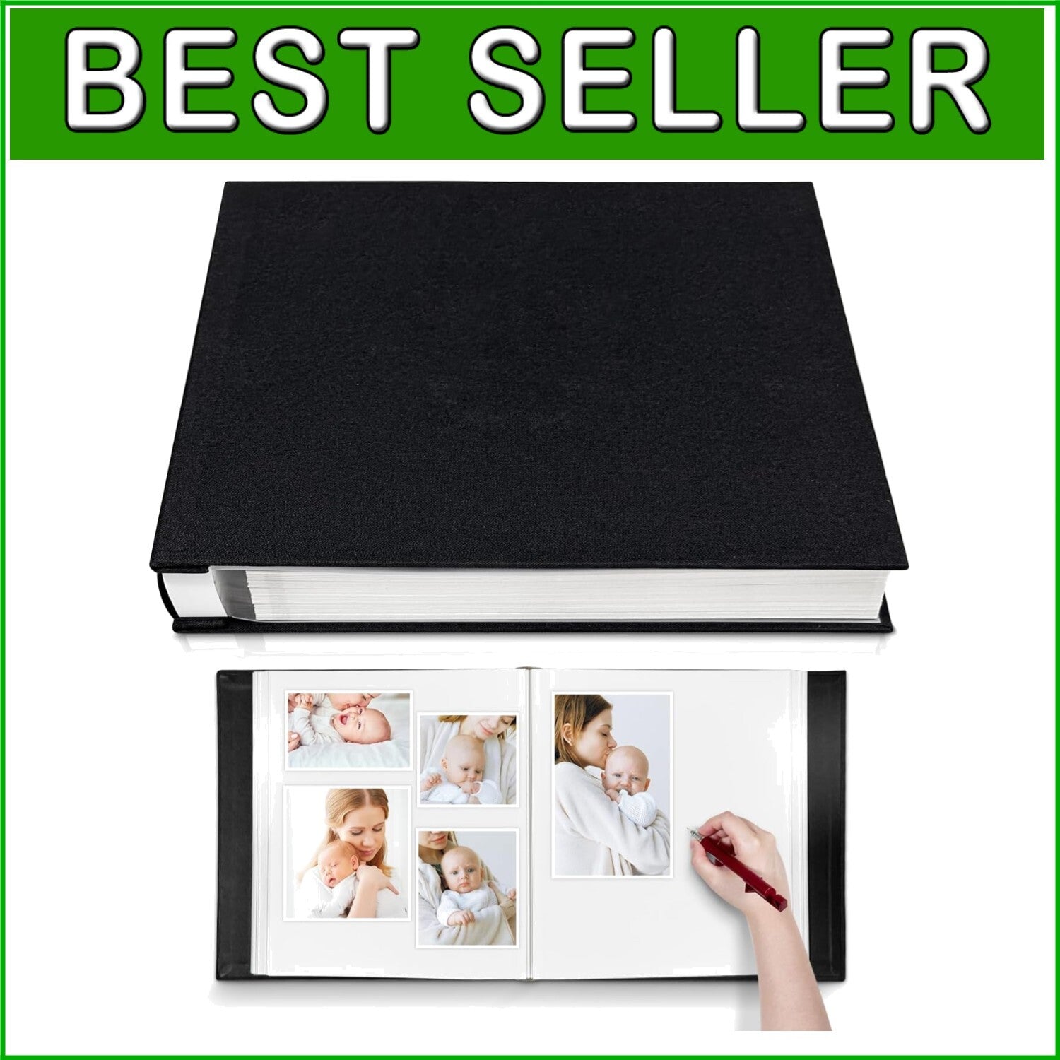 Elegant 60-Page Magnetic Photo Album for Cherished Memories - Black Linen Design