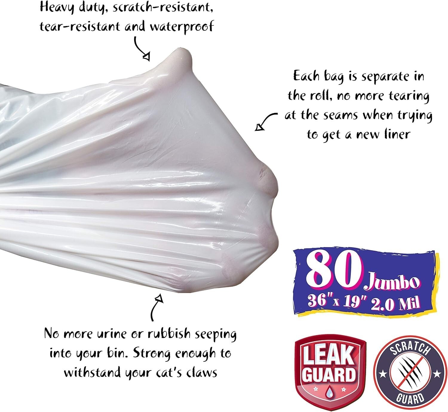 80 Count Super Thick Drawstring Cat Litter Box Liners, Fresh Scented & Durable