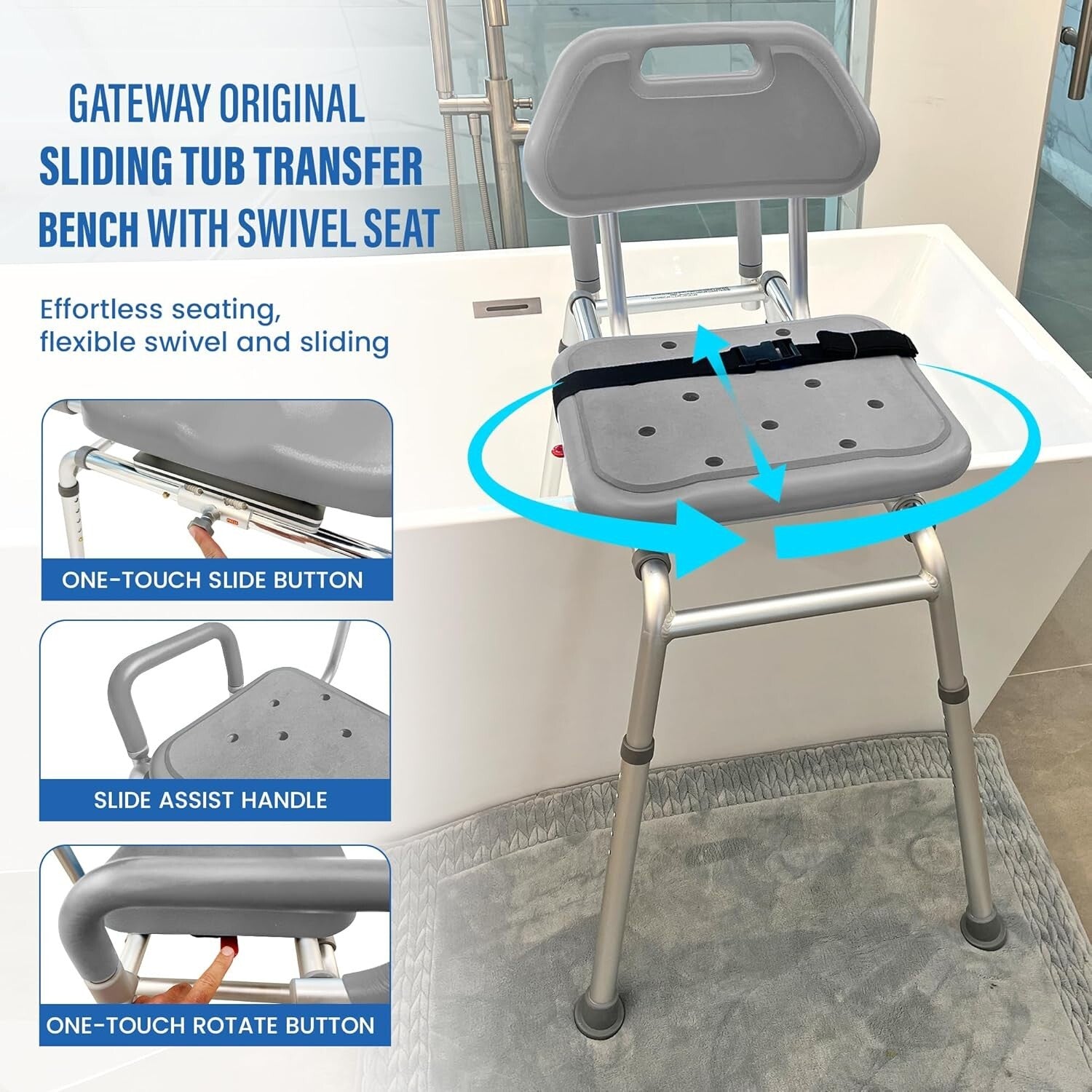 Tool-less Assembly Sliding Shower Chair with Comfort Padding - Ideal for Seniors