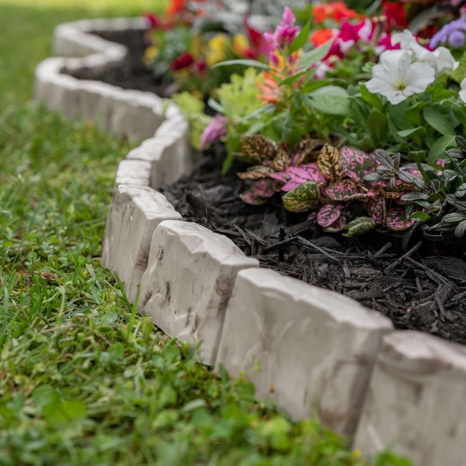 60-Foot Brown Stone-Look Landscape Edging with Anchoring Spikes - Easy Install