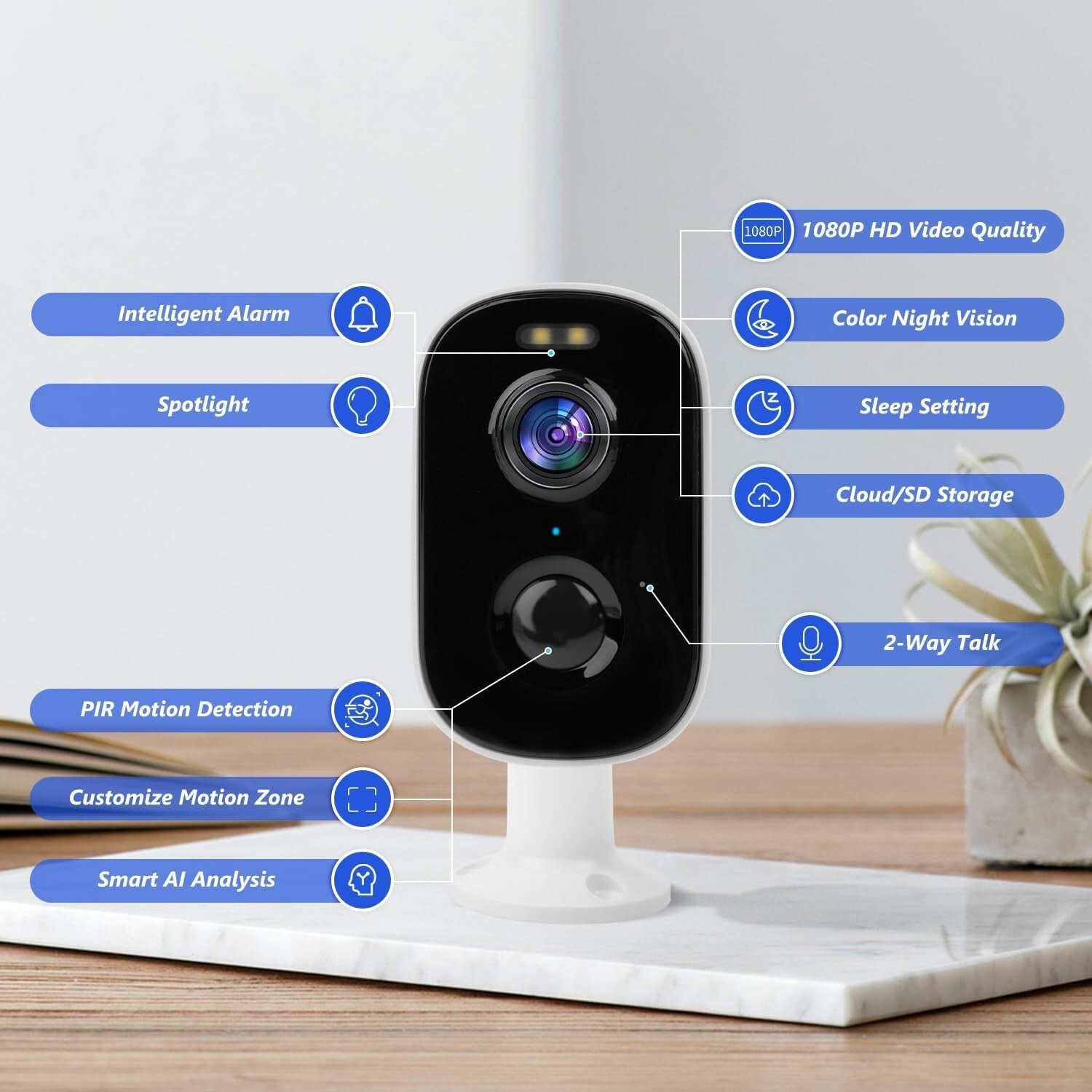 Wireless Outdoor Security Camera: 1080P Night Vision & AI Motion Alerts Included