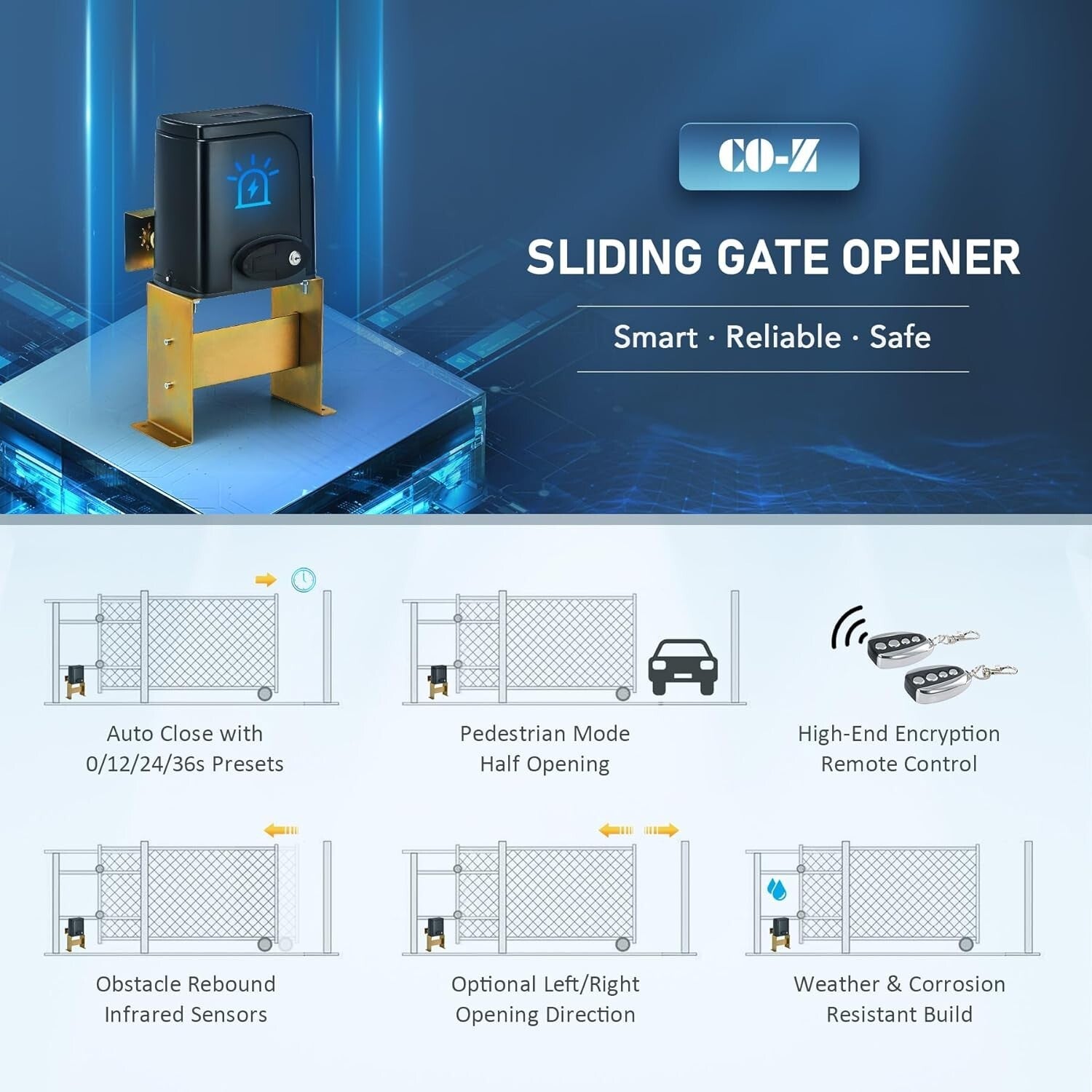Automatic Electric Gate Opener Kit with App Control - 40 ft, 1400 lb Capacity