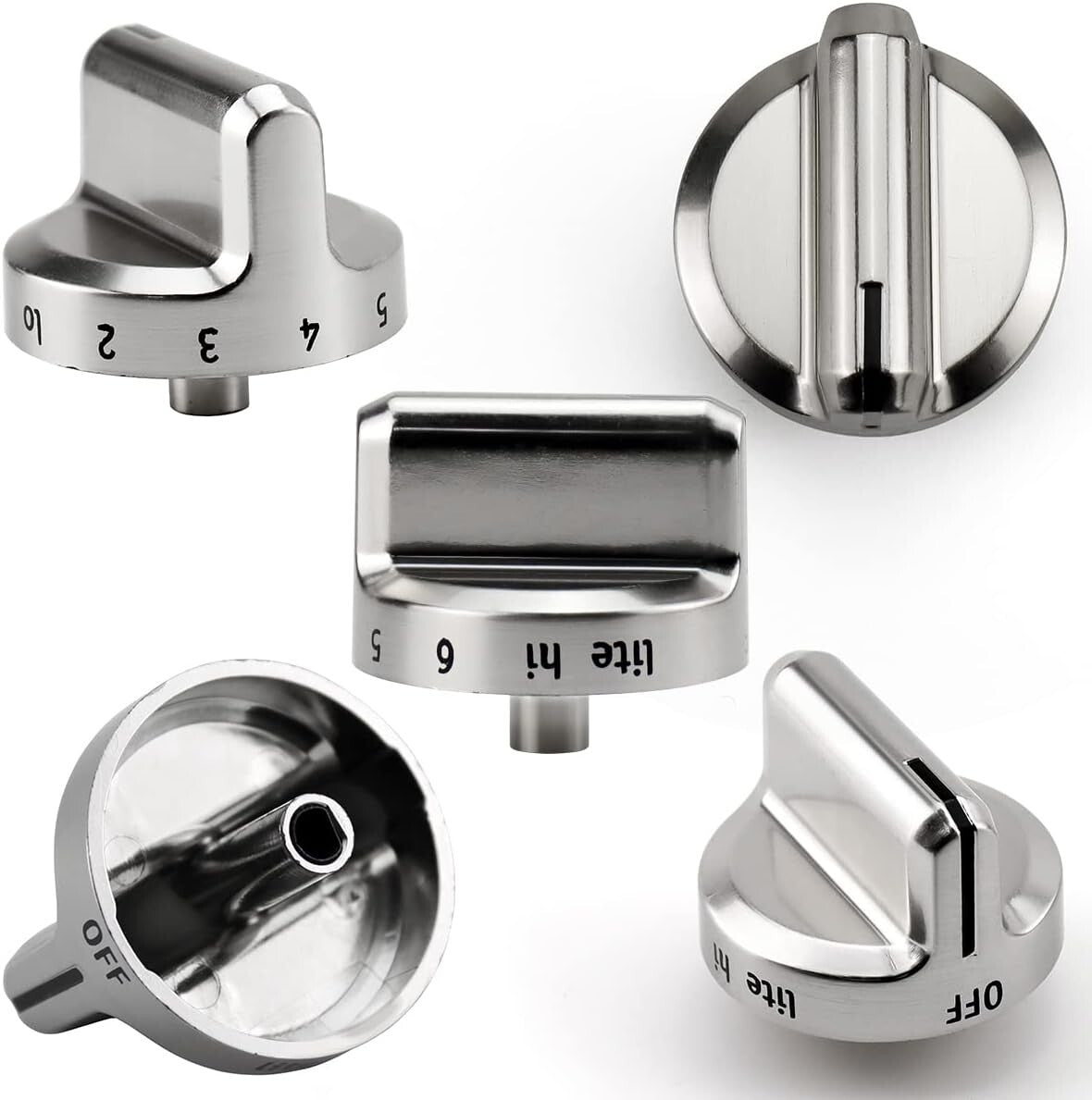 Easy Install 5-Pack Frigidaire Control Knobs - Silver Plastic D-Shaped Design