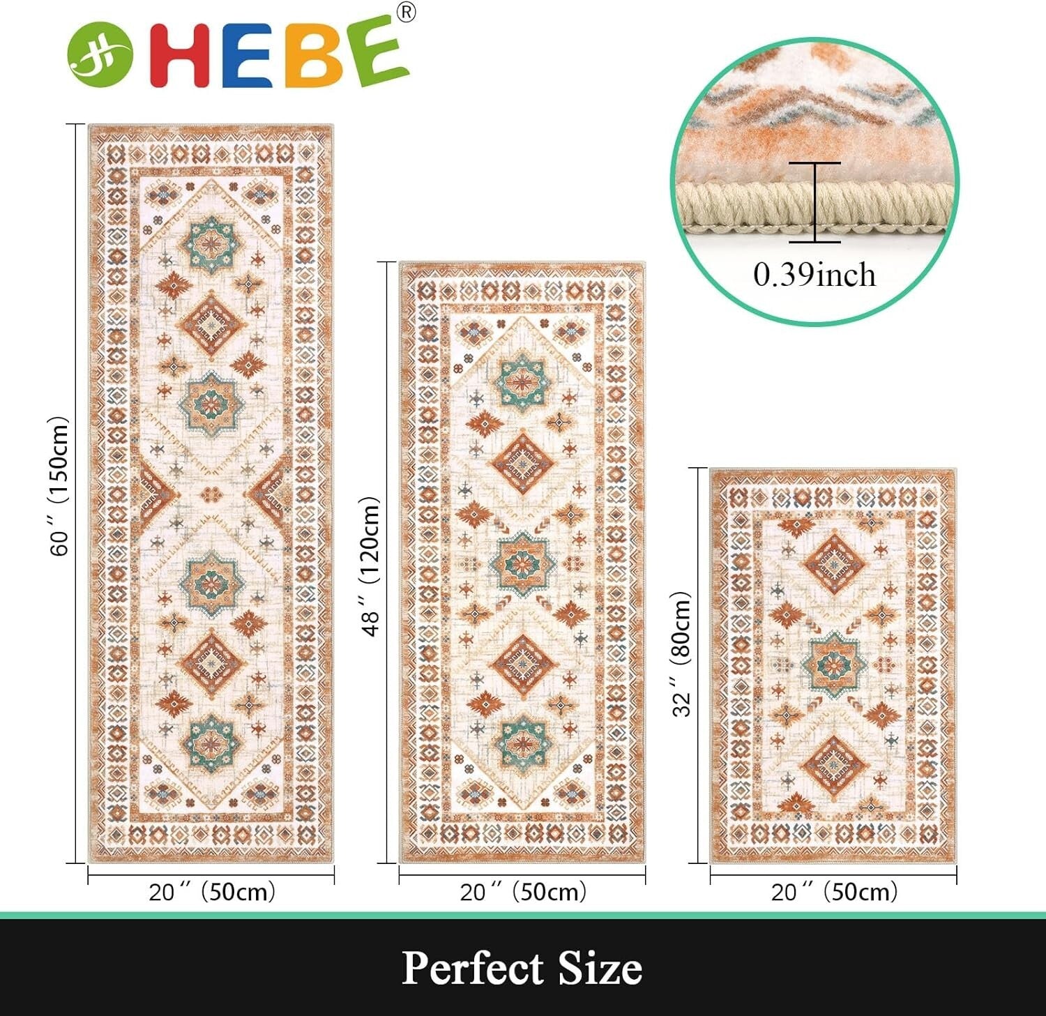 Durable & Washable 3-Piece Kitchen Rug Set with Runner - Elegant Floral Design