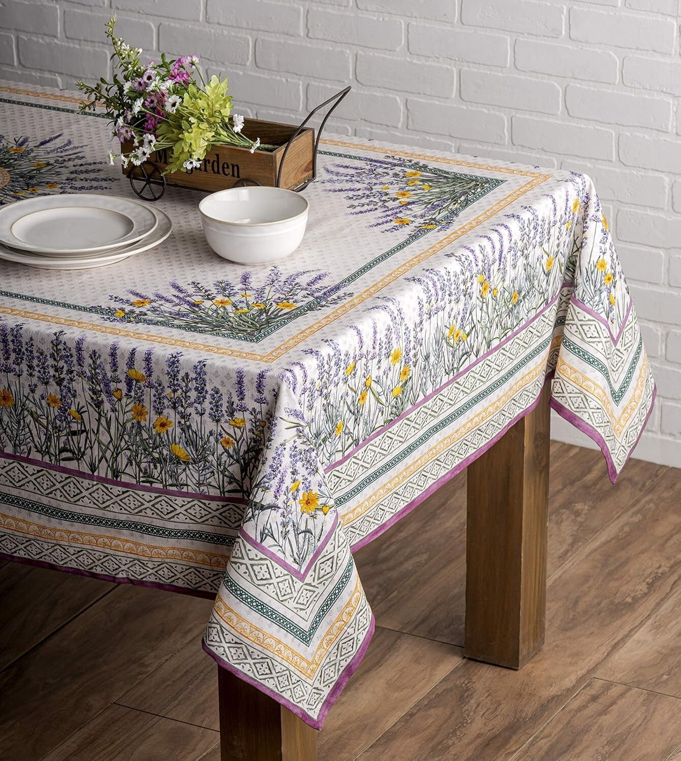 Durable Rectangular Tablecloth - Fanny Lavender 100% Cotton, Easy-Care 60" x 90"