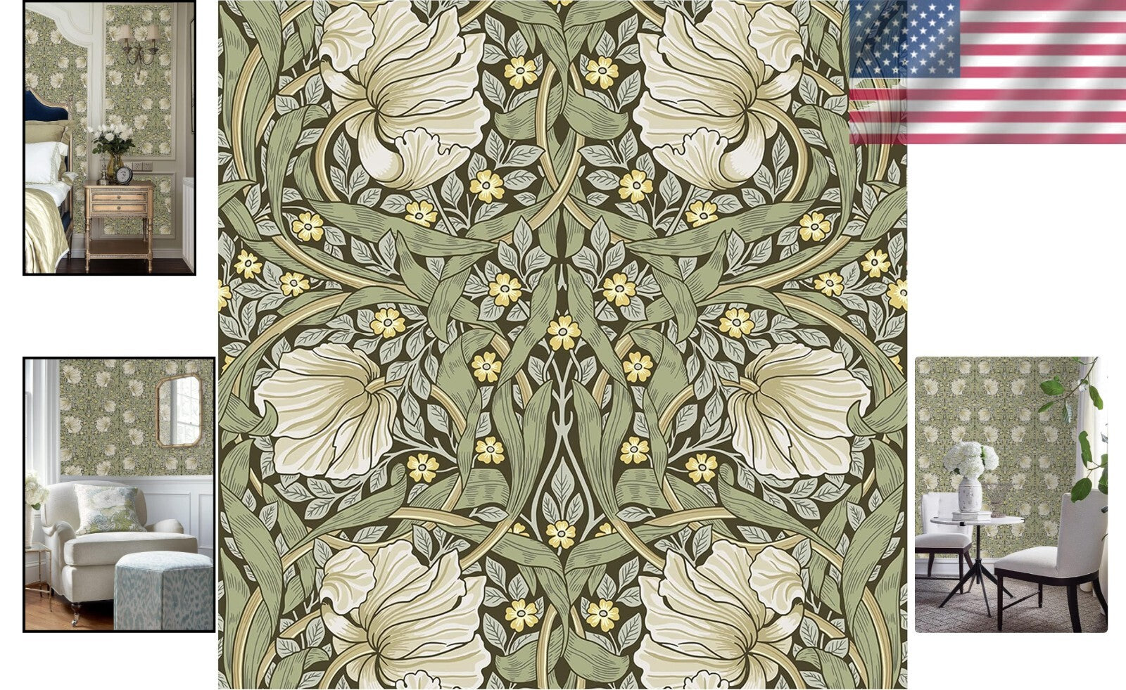 Eco-Friendly William Morris Sage Green Wallpaper - Removable & Waterproof Design