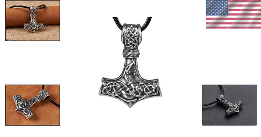 925 Silver Double-Sided Viking Thor's Hammer Pendant - Adjustable Necklace